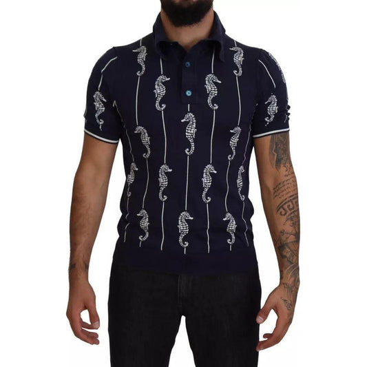 Dolce & Gabbana Dark Blue Sea Horse Collared Polo T-shirt TSH83914-50