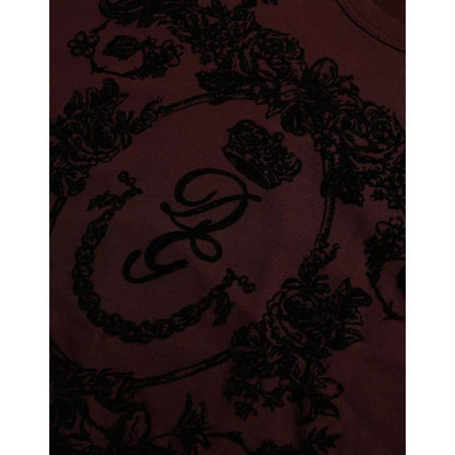 Dolce & Gabbana Maroon DG Crown Floral Crewneck Men T-shirt