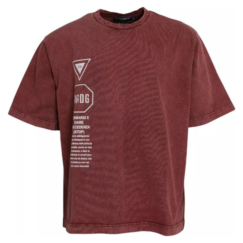 Dolce & Gabbana Maroon Print Round Neck Short Sleeves T-shirt