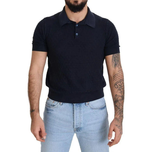 Dolce & Gabbana Dark Blue Collared Polo Casual Silk T-shirt TSH83032-48