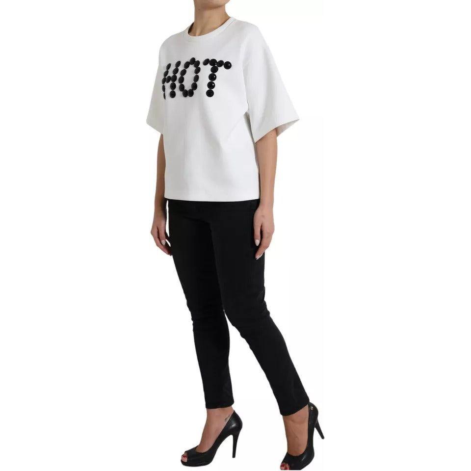 تي شيرت Dolce &amp; Gabbana أبيض قطني أسود HOT Crystal Top