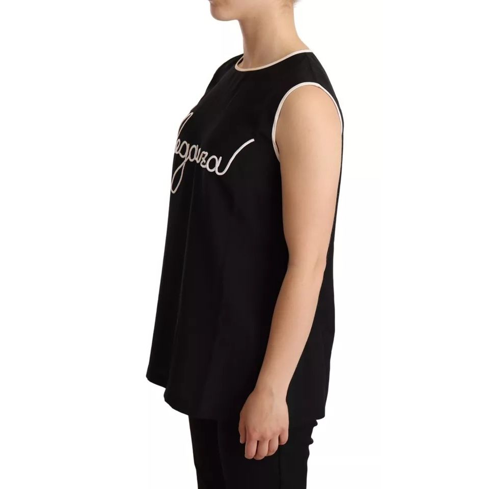 Dolce & Gabbana Black Silk Eleganza Print Sleeveless Tank Top