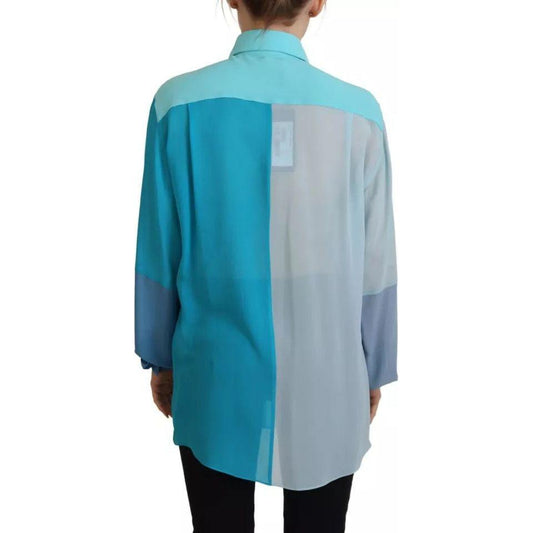 Dolce & Gabbana Blue Collar Long Sleeve Blouse Silk Top TSH83197-40