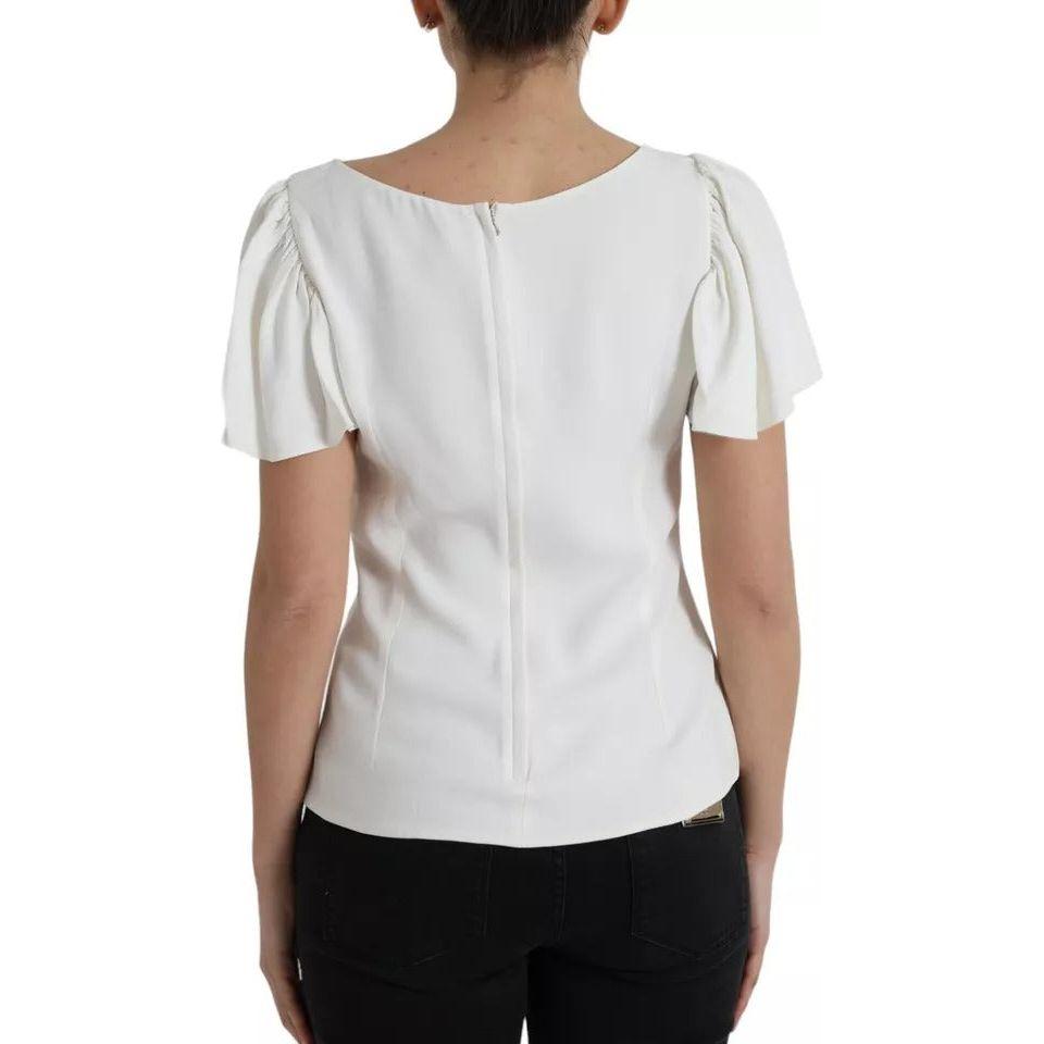 Dolce & Gabbana White Viscose Round Neck Short Sleeves Top