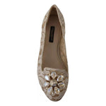 Dolce & Gabbana Beige Lace Crystal Ballet Flats Loafers Shoes Dolce & Gabbana Dim Gray