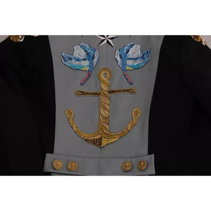 Dolce & Gabbana Blue Button Crystal Embellished Cotton Jacket