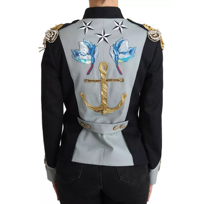 Dolce & Gabbana Blue Button Crystal Embellished Cotton Jacket