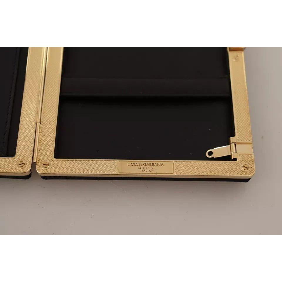 Dolce & Gabbana Black Silk Gold Frame Clutch Evening Party Purse Bag VAS12905