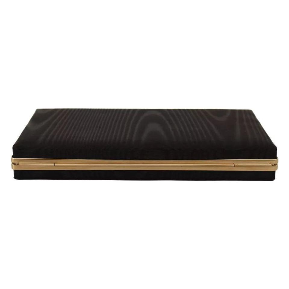 Dolce & Gabbana Black Silk Gold Frame Clutch Evening Party Purse Bag VAS12905