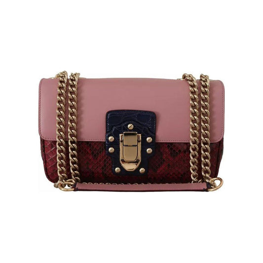 Dolce & Gabbana Pink Red Exotic Skins Gold Chain Purse LUCIA Leather Bag
