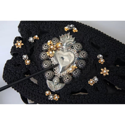 Dolce & Gabbana Black Canvas Embellished Waist Women Belt