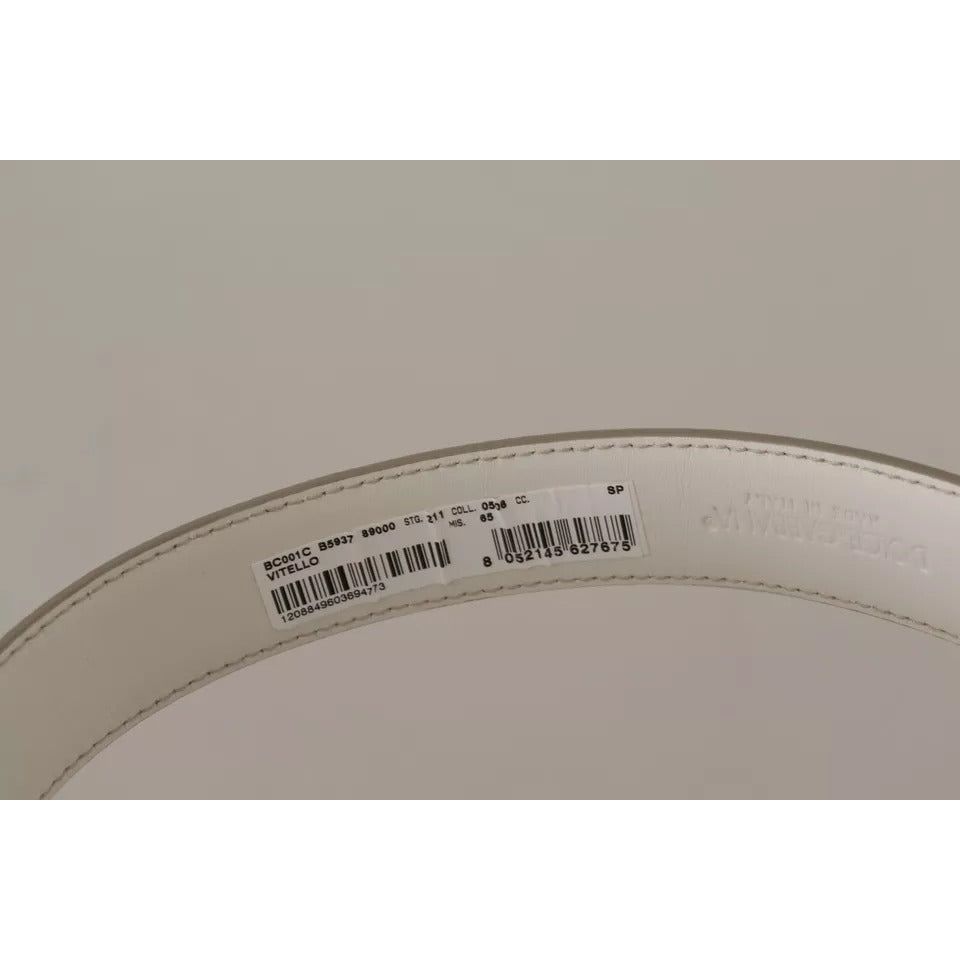 Dolce & Gabbana White Leather Gold Logo Engraved Metal Buckle Belt BEL8707-65