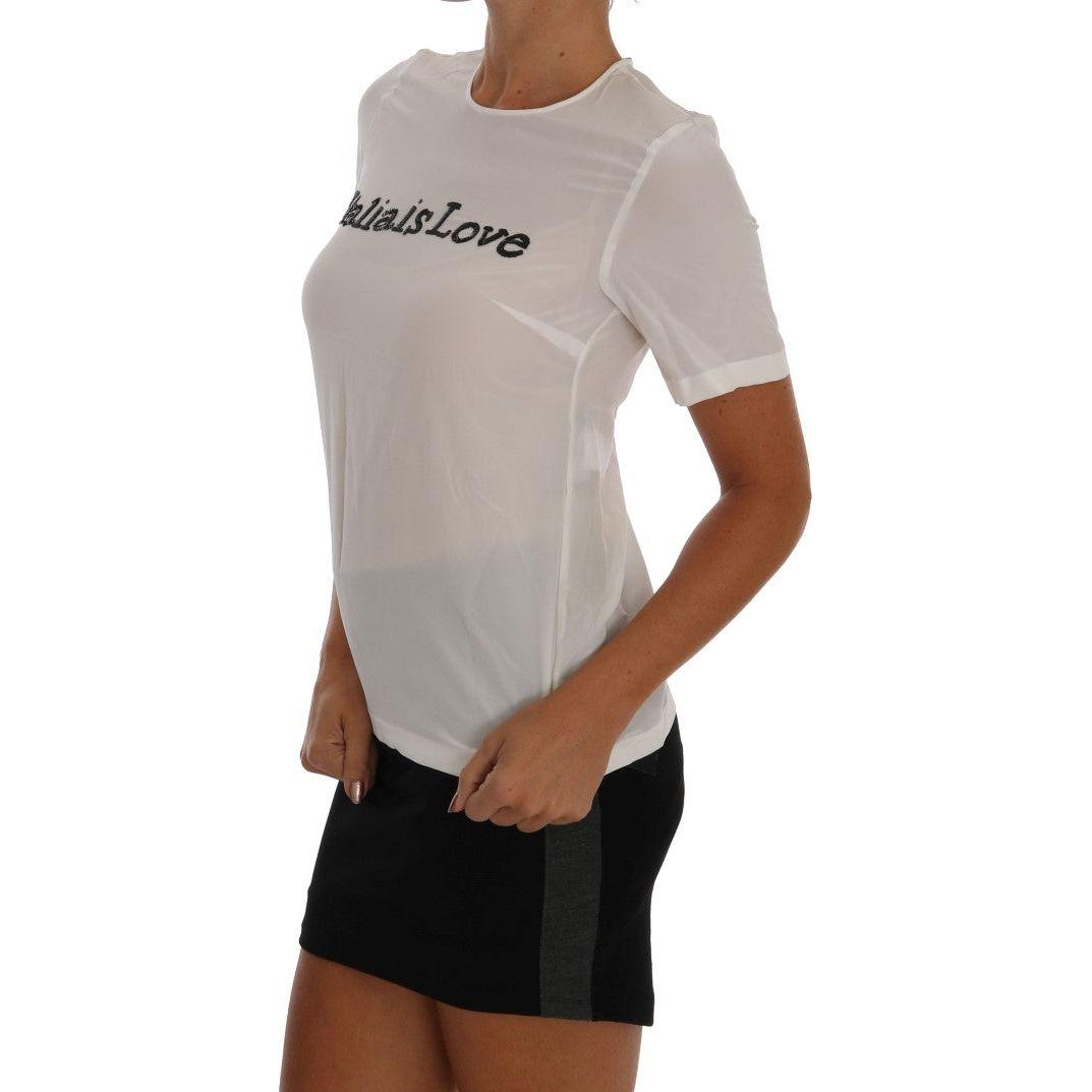 丝绸亮片“Italia Is Love”白色衬衫