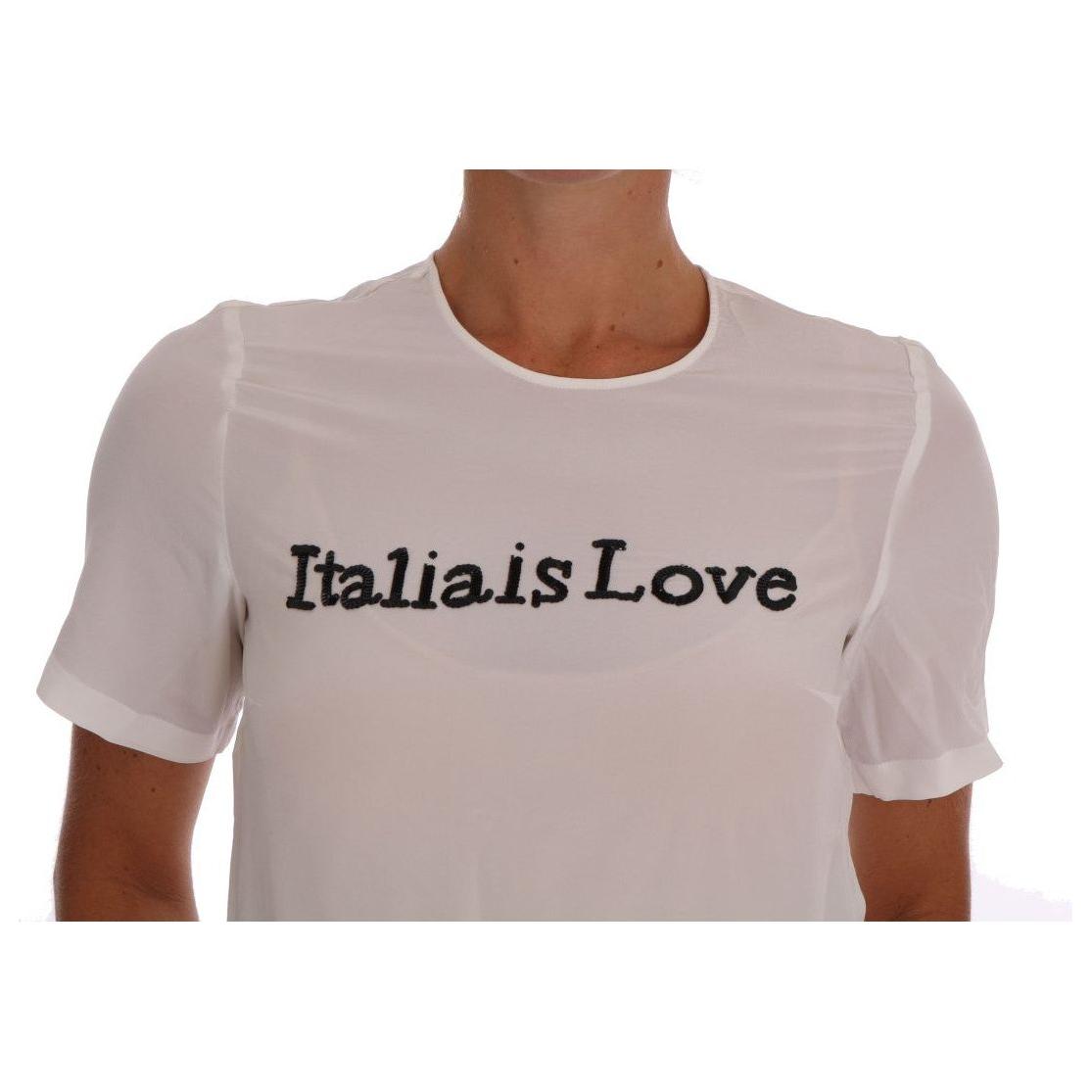丝绸亮片“Italia Is Love”白色衬衫