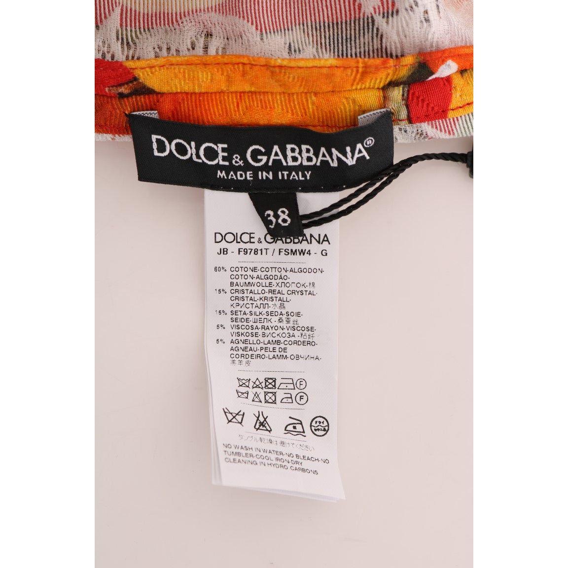 Dolce & Gabbana Orange Print Crystal-Embellished Blouse