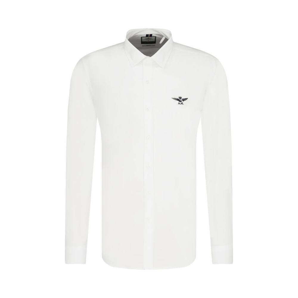 Aeronautica Militare "White Cotton Men's Shirt with Slim Fit Design"