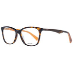 Police Brown Women Glasses Frame with full-rim plastic design, transparent lenses, and spring hinges.
