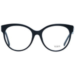 Alt Tag: Tod's Black Women Glasses Frame, black round full-rim plastic, size 55-18-140, includes branded case, stylish and elegant eyewear.