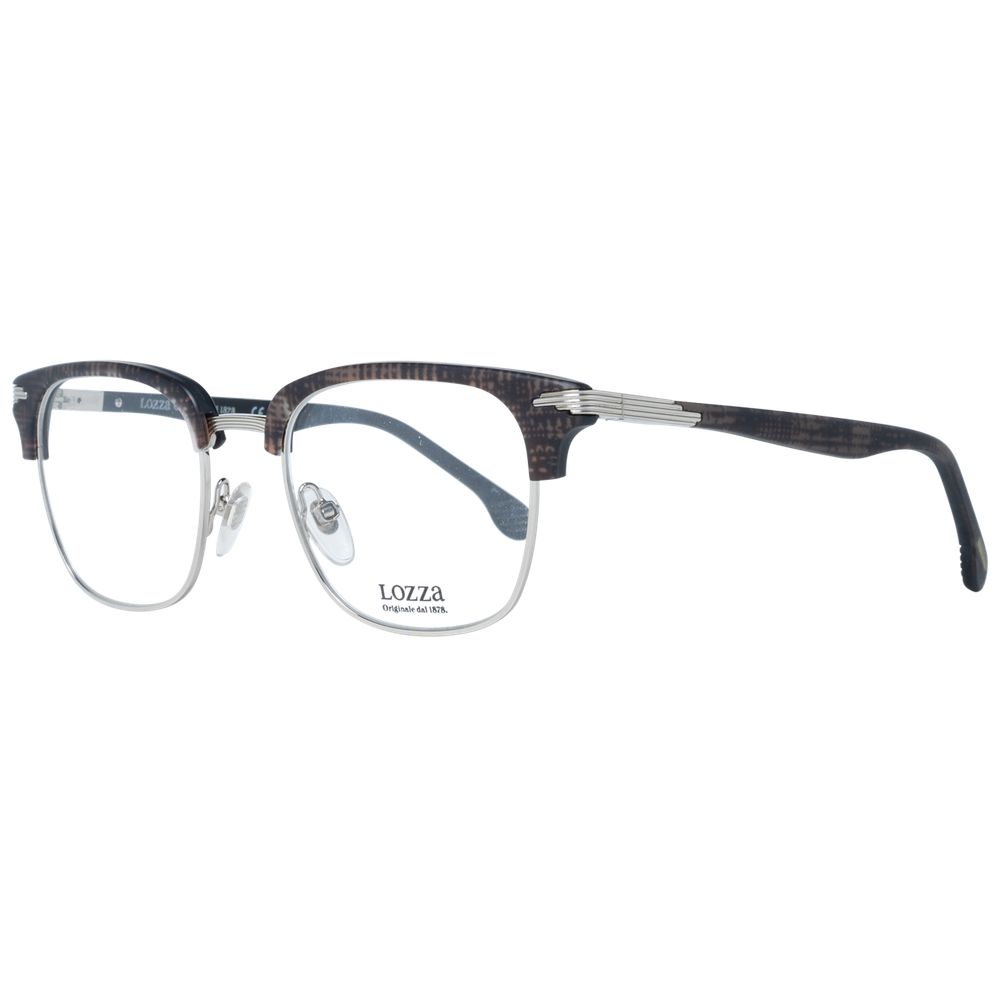 Lozza Brown Unisex Glasses Frame with full-rim trapezium style, metal & plastic, spring hinge, and branded case included.