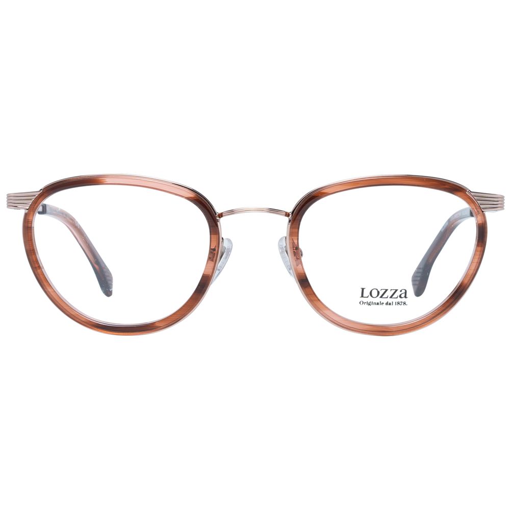 Lozza Brown Women Glasses Frame in full-rim, metal & plastic, oval style with 49mm lenses, spring hinge, includes branded case, demo lenses.