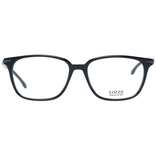 Lozza Black Men Glasses Frame, full-rim rectangle style with demo lenses, plastic material, black color.