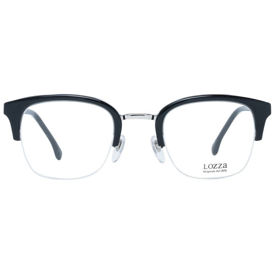 Lozza Black Unisex Glasses Frame in black half-rim trapezium style with metal and plastic materials, demo lenses included.