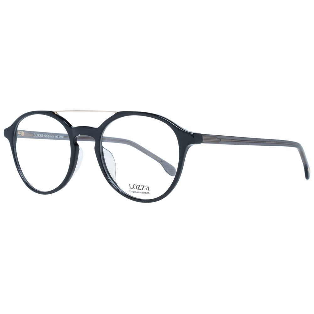 Lozza Black Unisex Glasses Frame with full-rim round design in metal & plastic, black color, size 51-21-140.