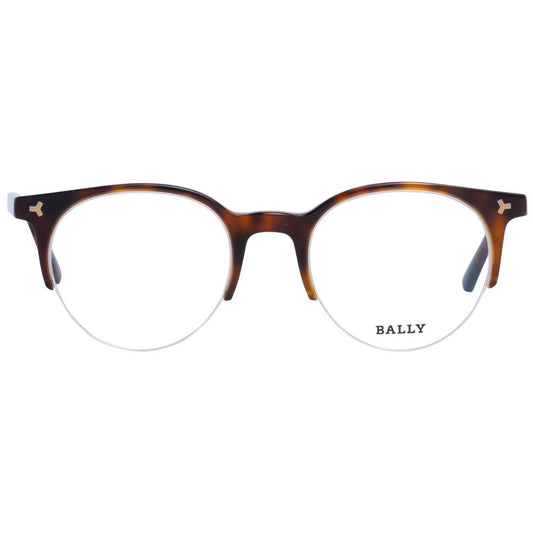 Bally Brown Unisex Glasses Frame with plastic half-rim, 47-20-145 size, featuring brown color and branded details.
