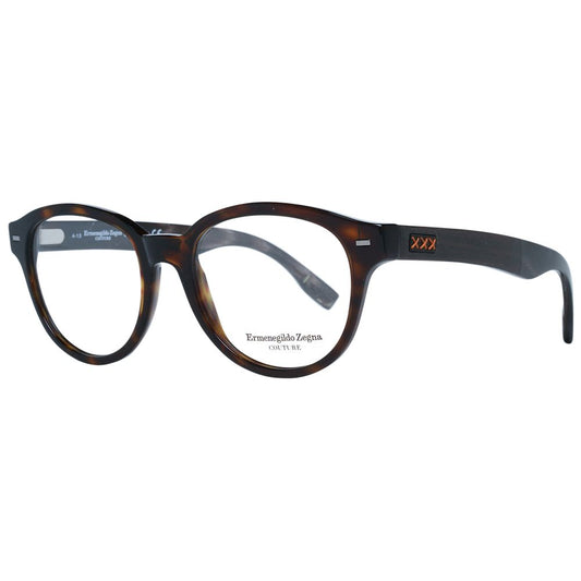 Ermenegildo Zegna Brown Men Glasses Frame, full-rim round style with plastic material, spring hinge, brown color, size 51-18-145.
