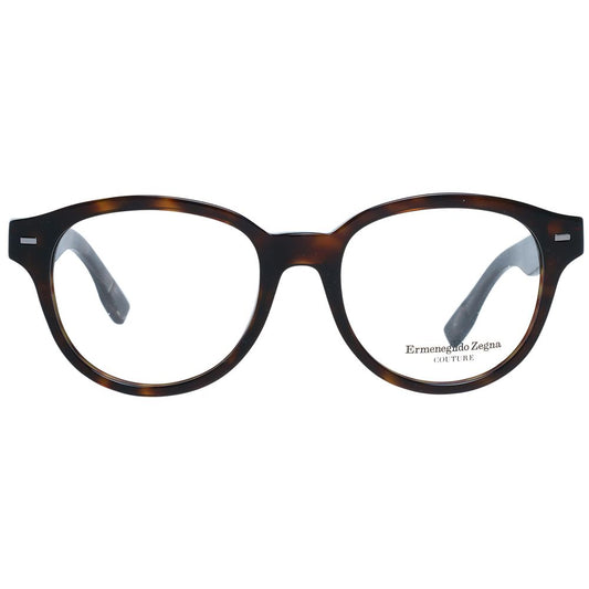 Ermenegildo Zegna Brown Men Glasses Frame, round style, full-rim, plastic material, demo lenses, spring hinge, size 51-18-145.