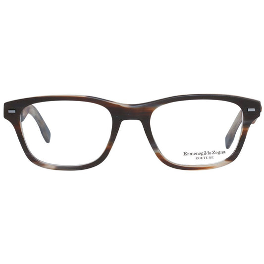 Ermenegildo Zegna Brown Men Glasses Frame, trapezium style, plastic material, full-rim, 53-19-145 size, includes branded case.