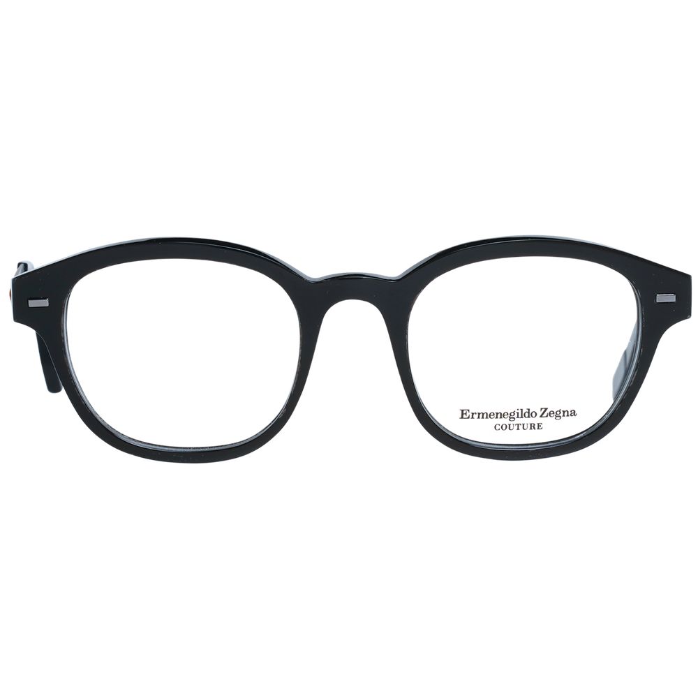 Ermenegildo Zegna Black Men Glasses Frame, round full-rim style with black horn material, demo plastic lenses, size 48-20-145.