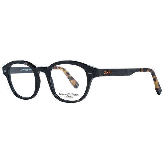 Ermenegildo Zegna Brown Men Glasses Frame in horn, full-rim, round style with demo lenses. Frame size 48-20-145, includes branded case.