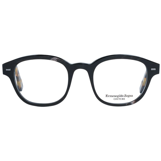 Ermenegildo Zegna Brown Men Glasses Frame, round full-rim, horn material, demo lenses, 48-20-145 size, stylish eyewear.