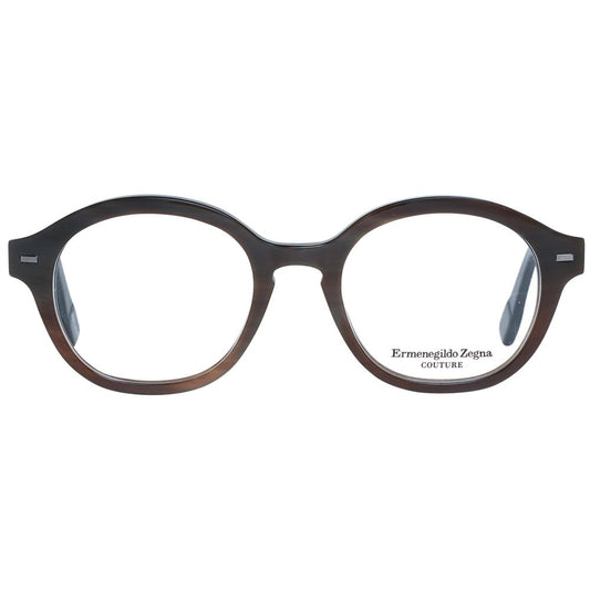 Ermenegildo Zegna Brown Men Glasses Frame full-rim round horn material with branded case, size 48-19-145.