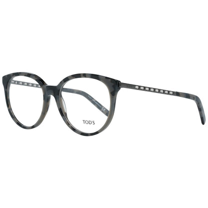 Tod's Gray Plastic Glasses (Frames) for women, full-rim round style with grey plastic frame and demo lenses, size 53-17-140.