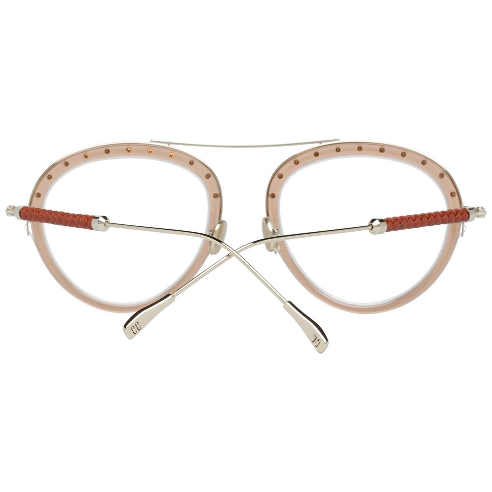 Back view of Tod's Brown Women Glasses Frame with metal and plastic, full-rim oval design, featuring gold frame and demo lenses.