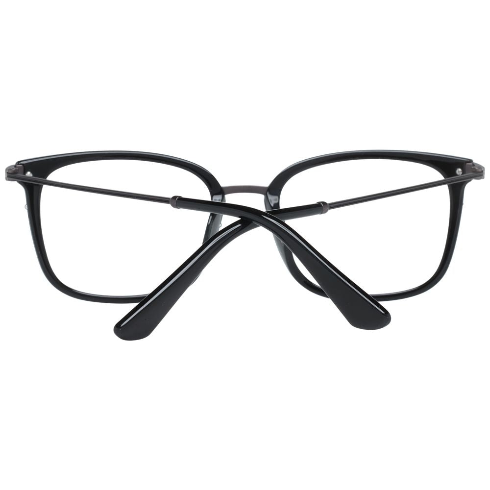 Police Black Men Glasses Frame, full-rim trapezium style in black metal and plastic, size 50-13-140 with demo lenses.