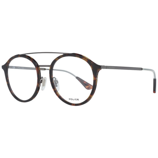 Police Brown Men Glasses Frame with full-rim metal and plastic design, aviator style, size 52-19-140, includes branded case.