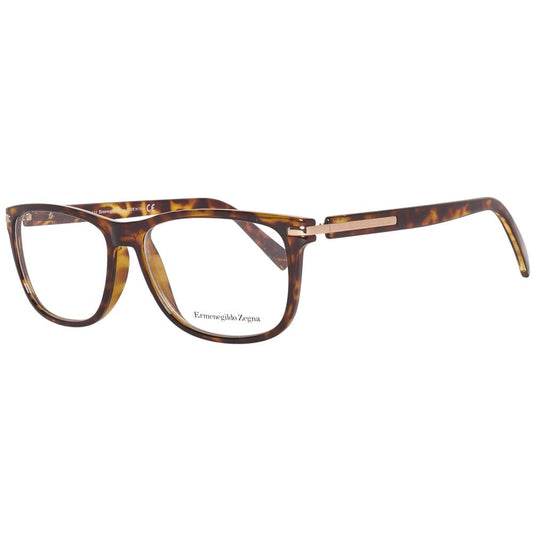 Ermenegildo Zegna Brown Men Glasses Frame with plastic full-rim, size 55-14-145, includes branded case, rectangle style, demo lenses.