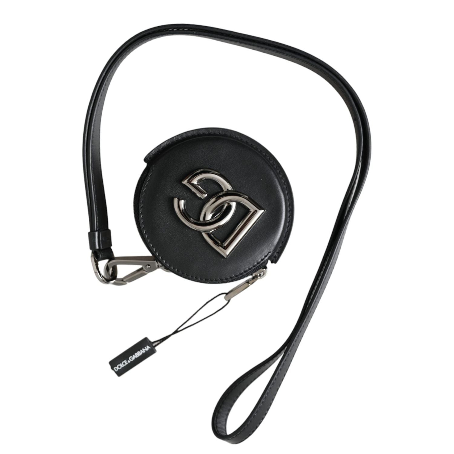 محفظة نقود معدنية دائرية سوداء من Dolce &amp; Gabbana بشعار DG