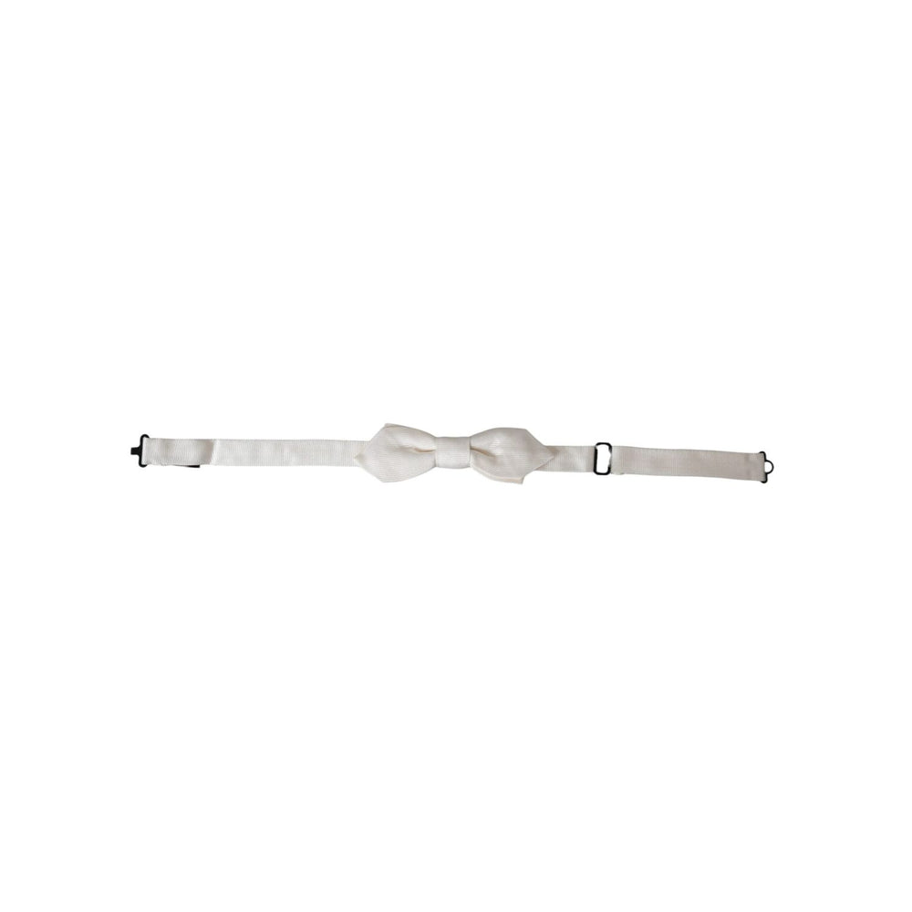 Dolce & Gabbana White Silk Adjustable Neck Men Papillon Bow Tie FT3915