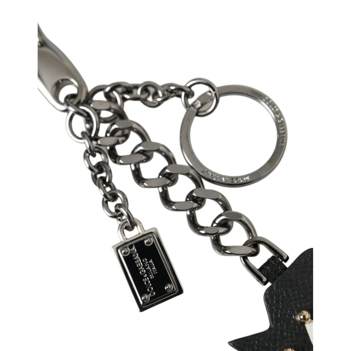 Dolce & Gabbana Black Prince Studs Logo Silver Brass Keychain Keyring