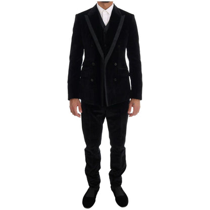 Dolce & Gabbana Black Velvet Slim Double Breasted Suit Suit