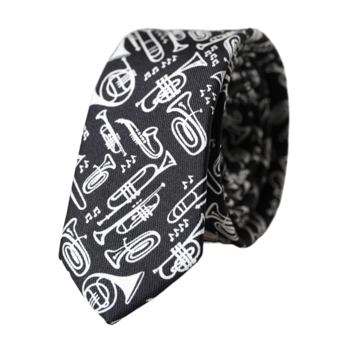 Dolce & Gabbana Black Trumpet Print Silk Adjustable Tie