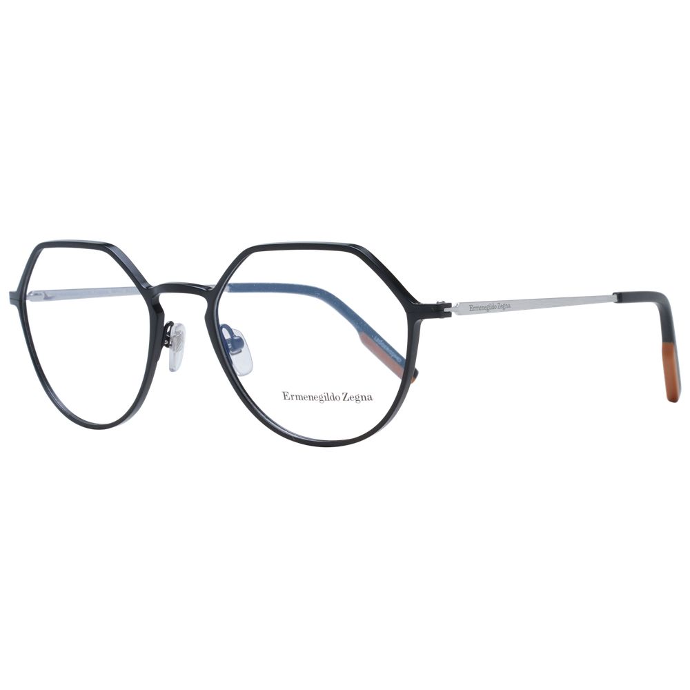 Ermenegildo Zegna Black Men Glasses Frame, full-rim titanium, rectangle style, includes branded case, size 53-19-150.