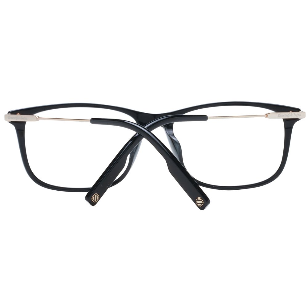 Ermenegildo Zegna Black Men Glasses Frame, full-rim black plastic, rectangle style, size 56-16-145, includes branded case.