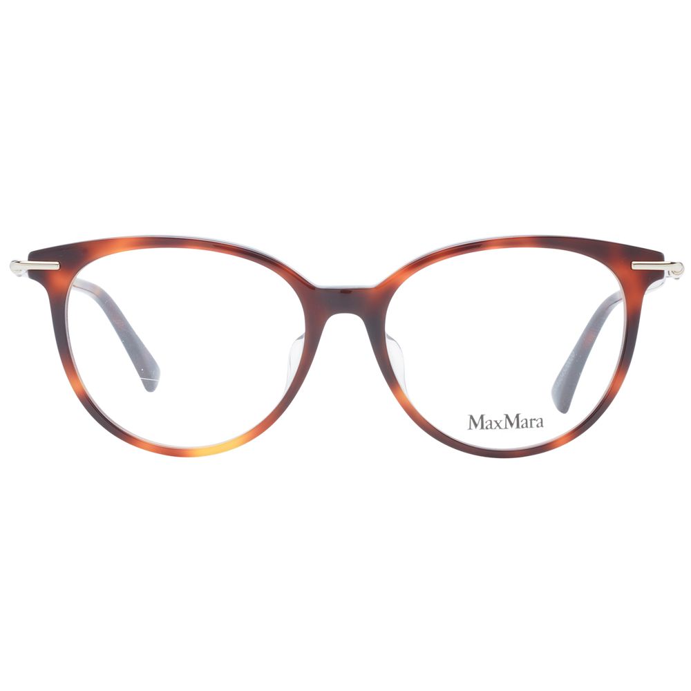 Max Mara Brown Women Glasses Frame in full-rim round style with plastic material and demo lenses.