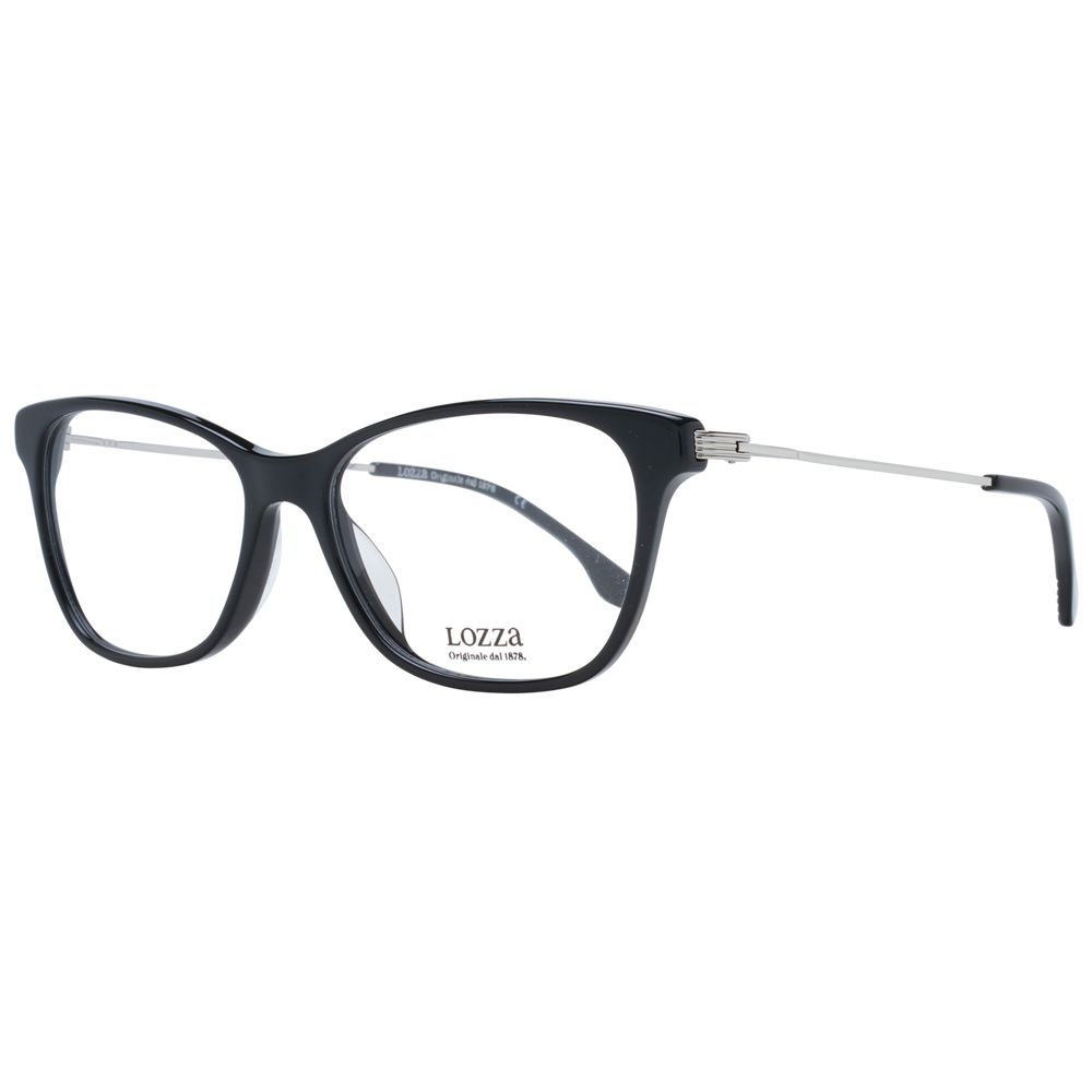 Lozza Black Women Glasses Frame, full-rim black acetate and plastic material, rectangle style with demo lenses, size 53-16-135.