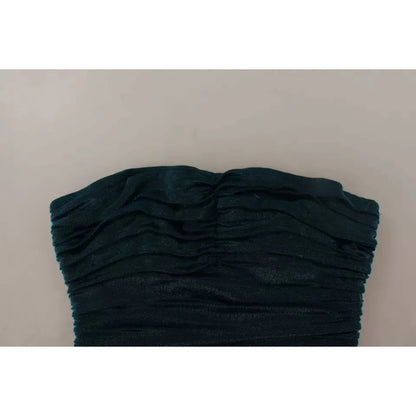 Dolce & Gabbana Turquoise Bustier Bodice Draped Midi Dress